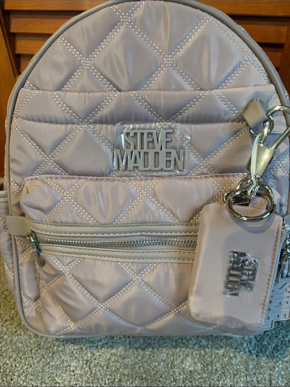 Steve Madden Quilted Blush Mini Backpack with Charm